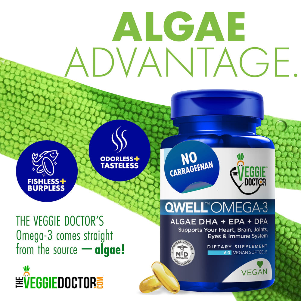 The Veggie Doctor non-GMO badge on omega-3 packaging