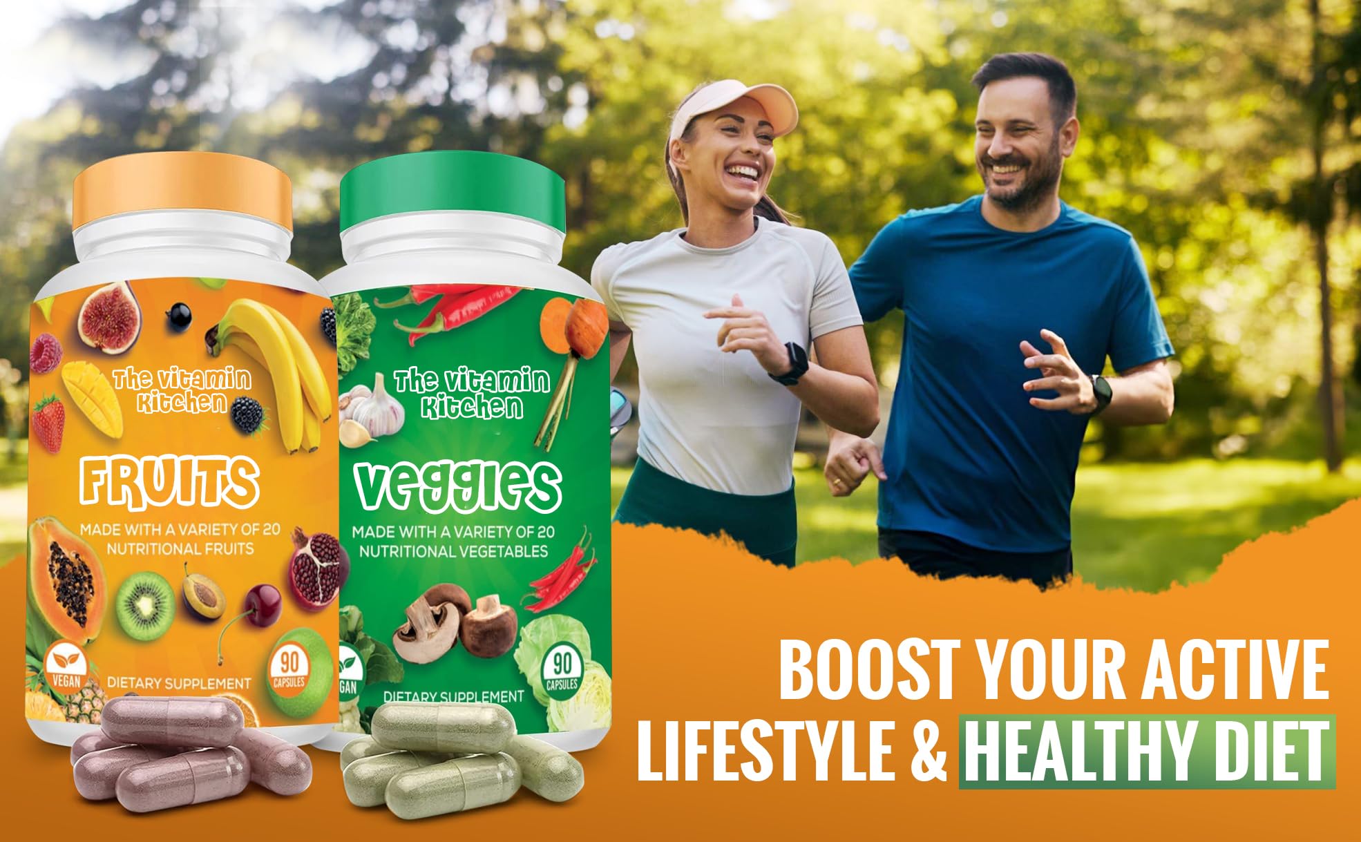 Serving spoon with The Vitamin Kitchen capsules ready for an easy daily routine.