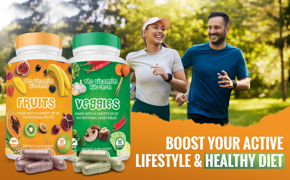 Serving spoon with The Vitamin Kitchen capsules ready for an easy daily routine.