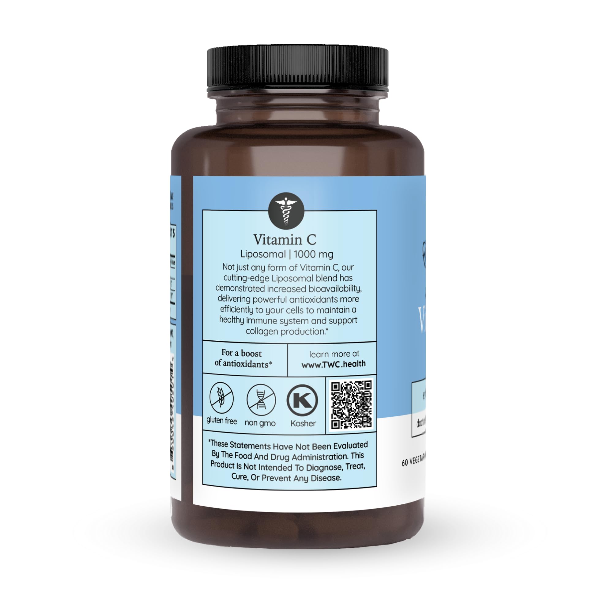 Closeup of Liposomal Vitamin C capsules highlighting convenient swallow-friendly design