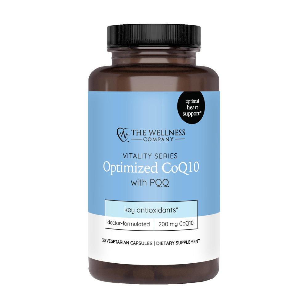 The Wellness Company Optimized CoQ10 + PQQ capsules support cellular energy.