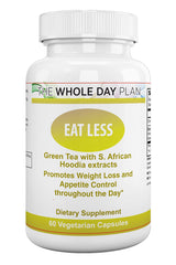 The WHOLE DAY Plan EAT LESS bottle being poured for convenient daily use