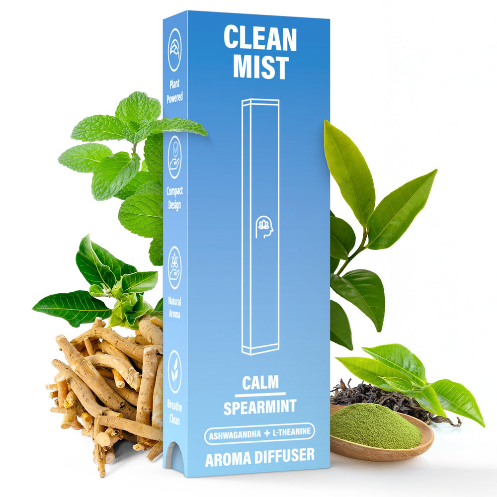 TheCleanMist diffuser pen with ashwagandha calm blend for on-the-go serenity.