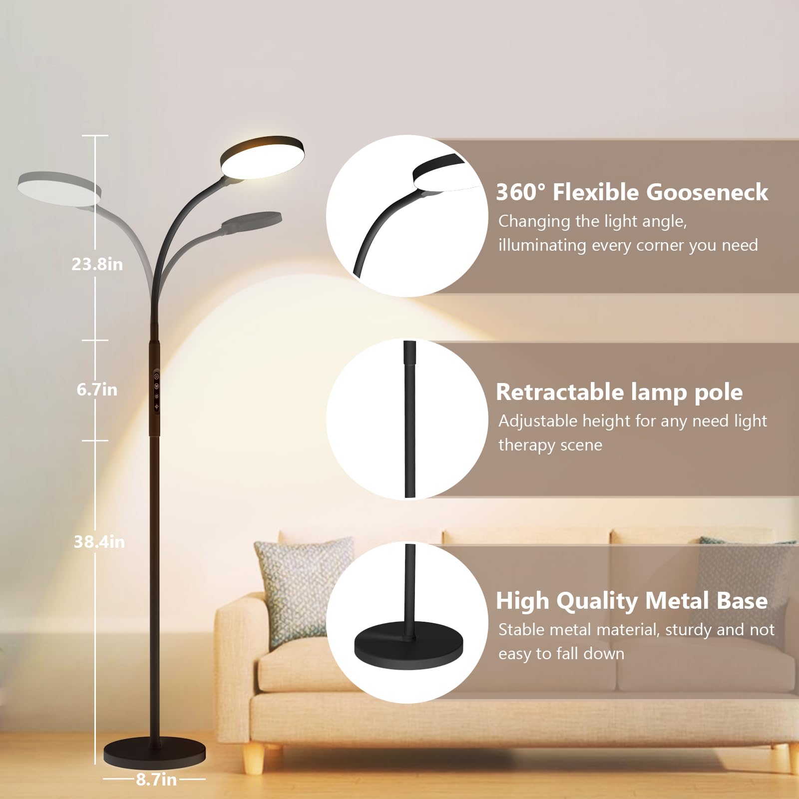 TheDeco lamp showing ten brightness levels for precise lighting.