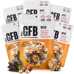 The GFB dark chocolate hazelnut bites in a resealable pack for on-the-go snacking