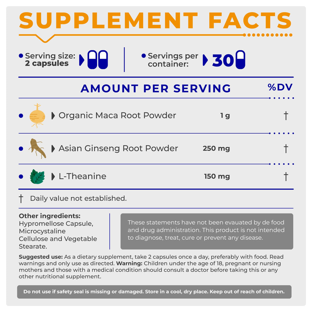 THEHEALTHYHAMSTER male libido booster capsules close-up emphasizing maca and ginseng blend