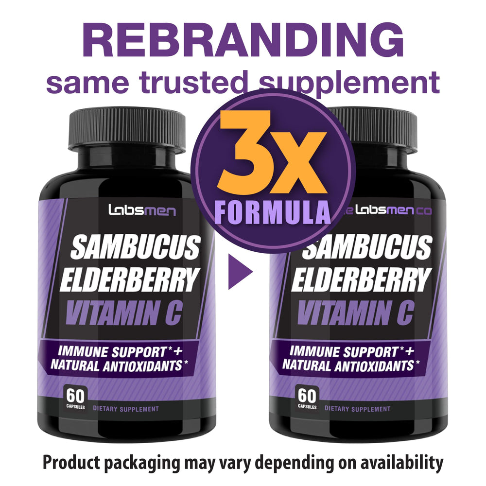 THELABSMENCO Sambucus Elderberry bottle with label communicates daily value nutrients