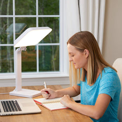 Theralite Aura Bright LEDs close-up, four settings for therapy-like lighting or task work.