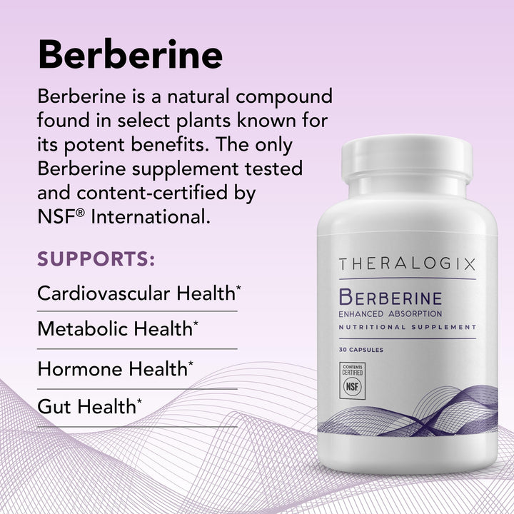 Theralogix Berberine label-detail showing NSF-certified purity and clean ingredients