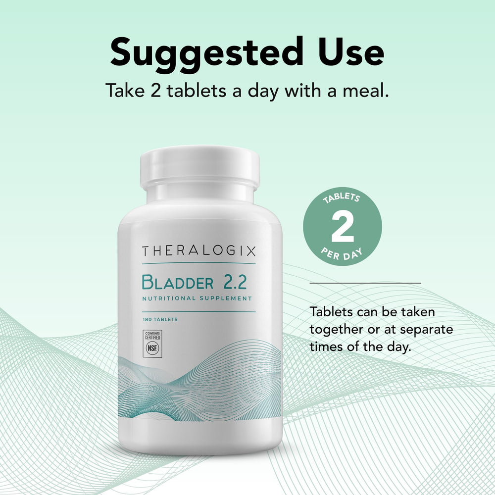 Theralogix Bladder 2.2 tablets closeup shows evenly sized pills for easy dosing