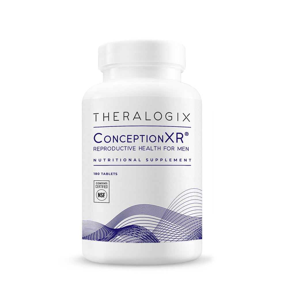 Theralogix ConceptionXR bottle front showing daily male fertility support for family planning