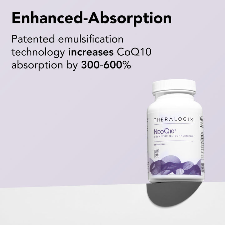 NeoQ10 softgels closeup emphasizing the softgel form for absorption