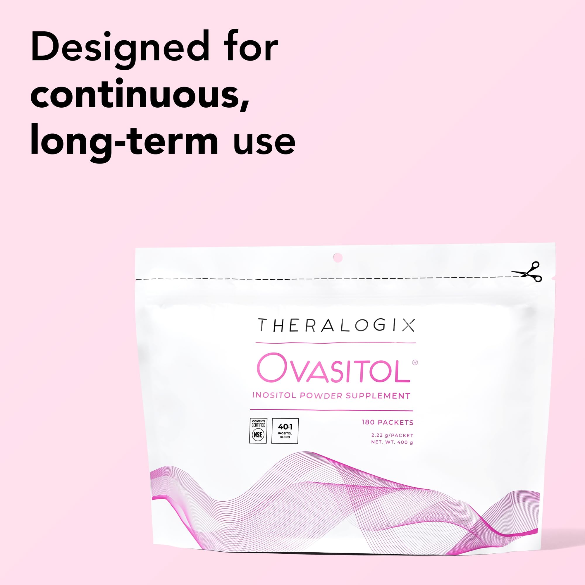Theralogix Ovasitol comes in 180 packets for ongoing daily support.