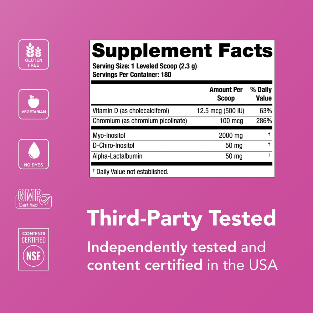 Theralogix Ovasitol Plus blends chromium picolinate and vitamin D for added metabolic support