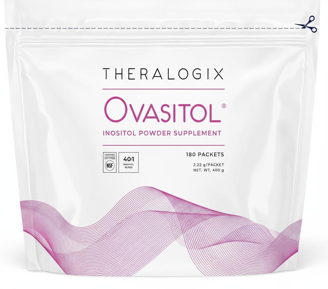 Theralogix Ovasitol powder packet for a 90-day supply supports convenient daily use.