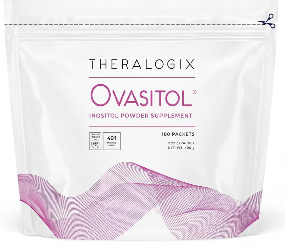 Theralogix Ovasitol powder packet for a 90-day supply supports convenient daily use.