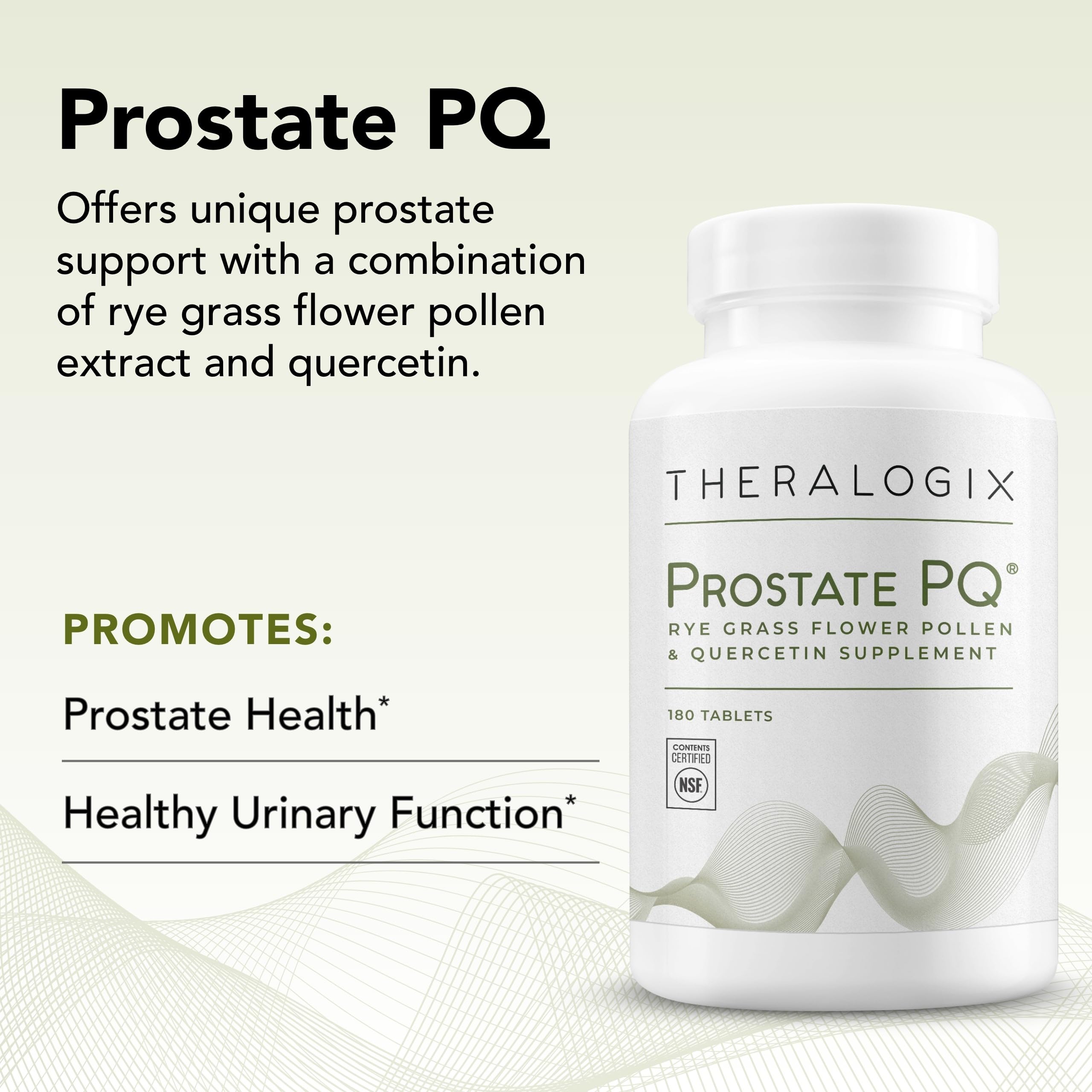 Ingredients panel of Theralogix Prostate PQ featuring Graminex G63 pollen extract.