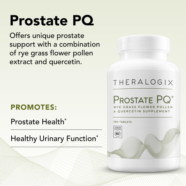 Ingredients panel of Theralogix Prostate PQ featuring Graminex G63 pollen extract.