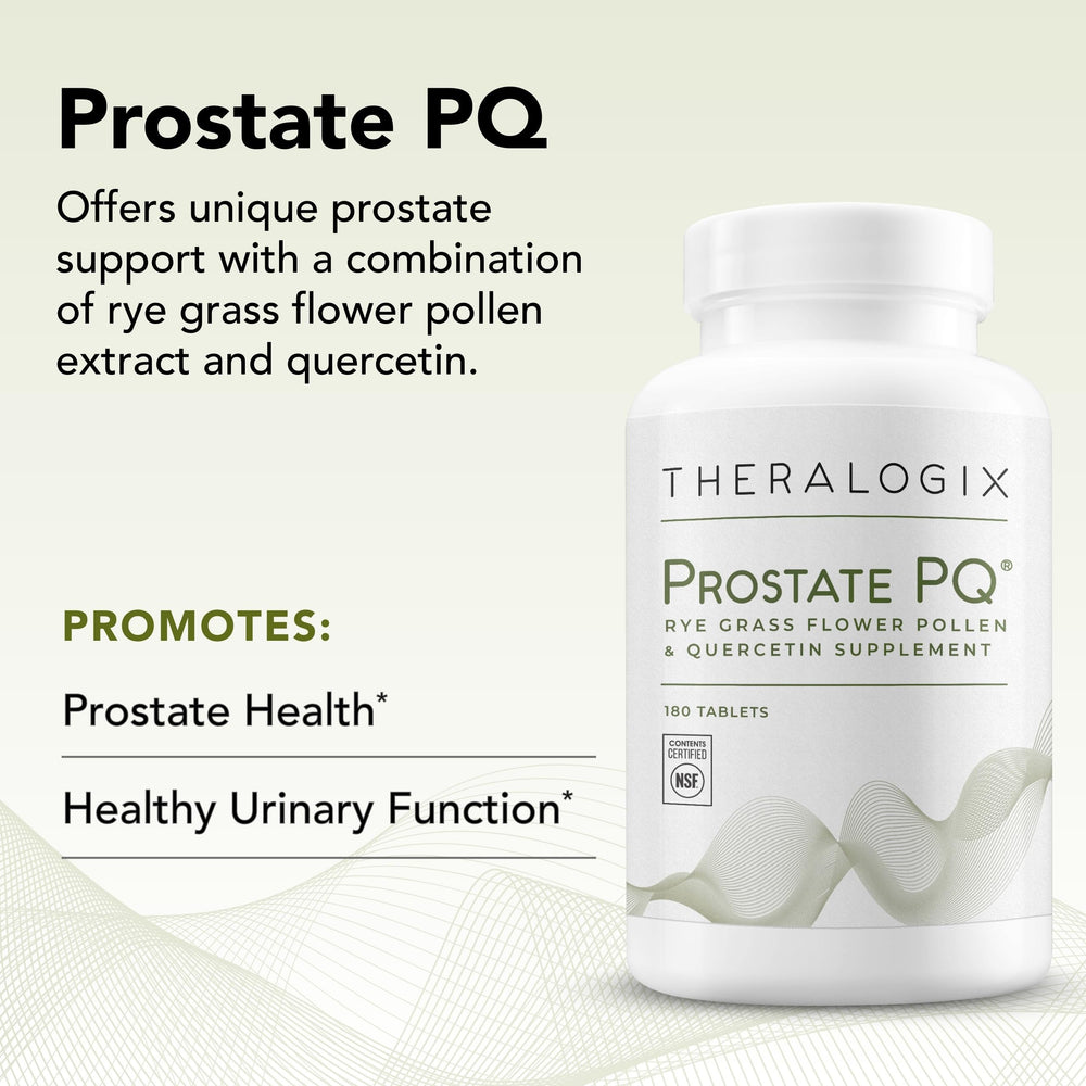 Ingredients panel of Theralogix Prostate PQ featuring Graminex G63 pollen extract.