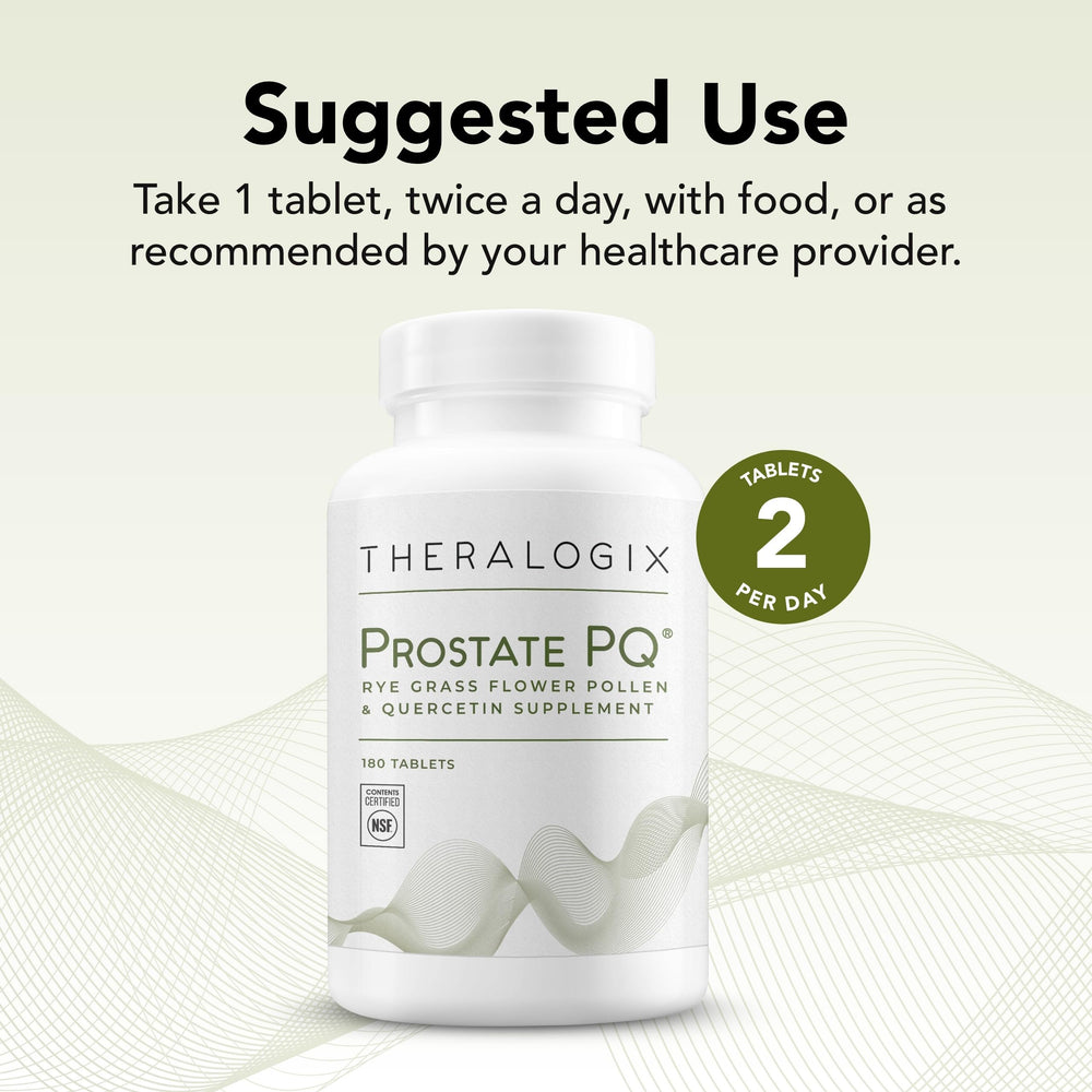 Closeup of Theralogix Prostate PQ tablets for daily use.