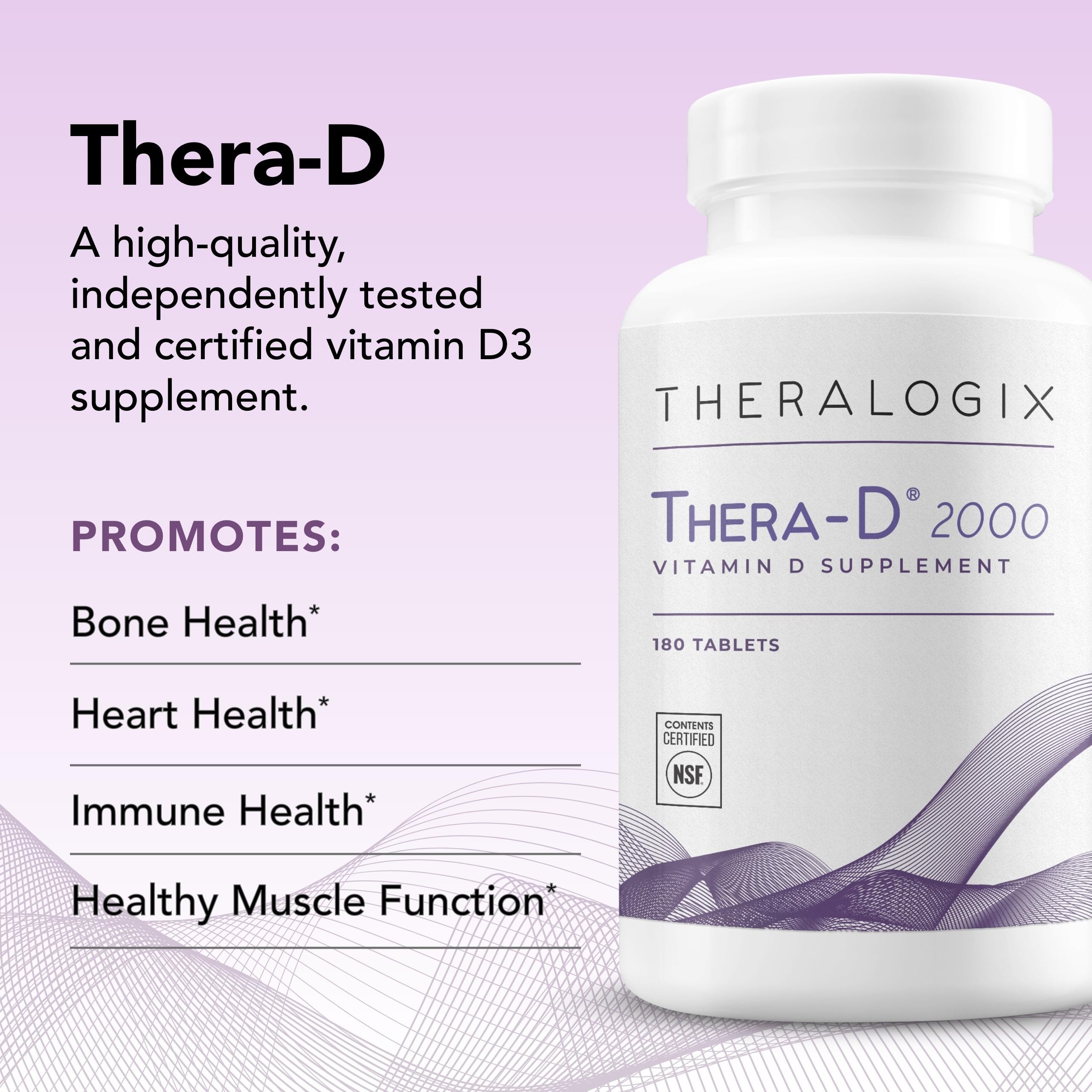 NSF certification seal visible on Thera-D bottle indicating purity.
