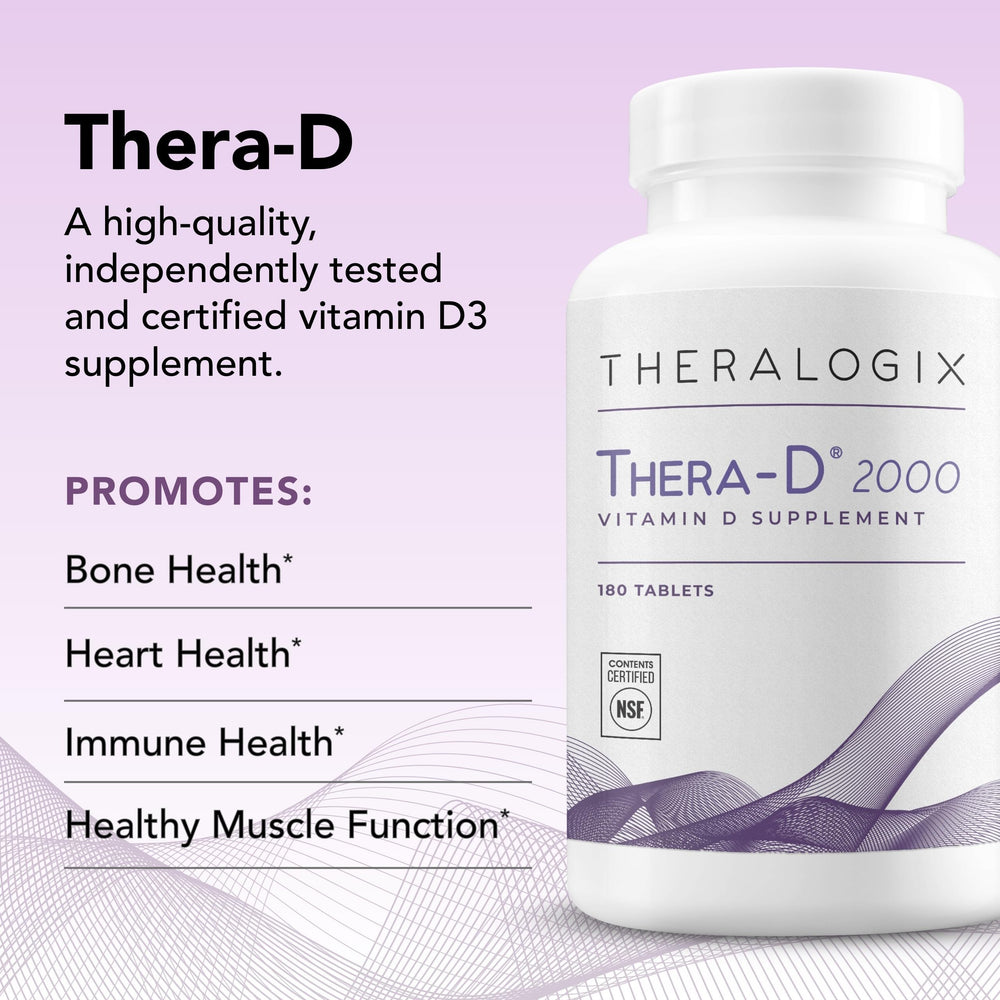 NSF certification seal visible on Thera-D bottle indicating purity.