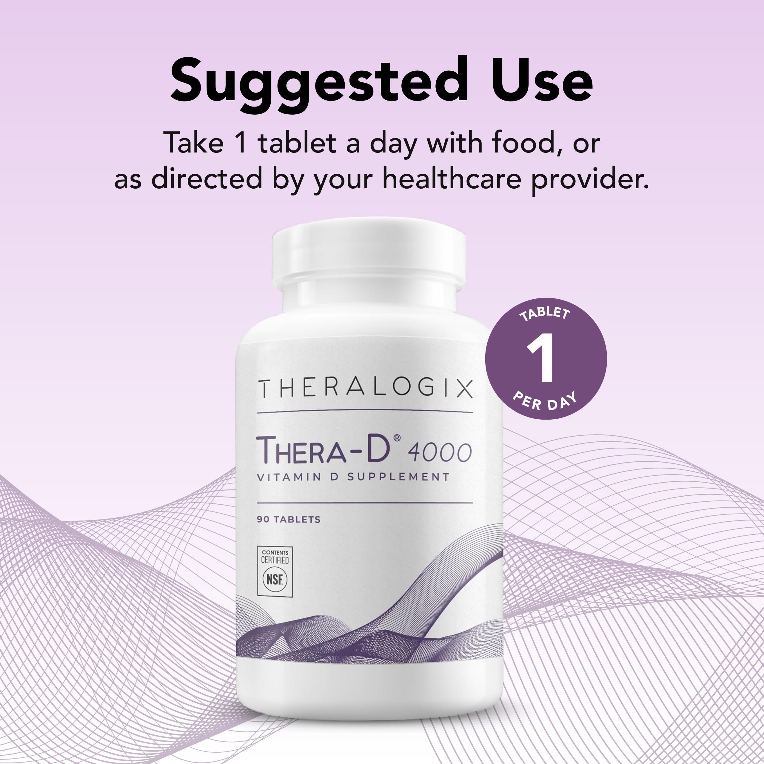 Theralogix Thera-D 4000 label showing NSF-certified quality and vegan ingredients