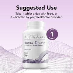 Theralogix Thera-D 4000 label showing NSF-certified quality and vegan ingredients