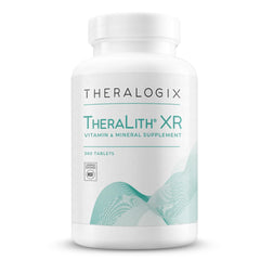 Theralogix TheraLith XR tablets in bottle front; supports kidney health.