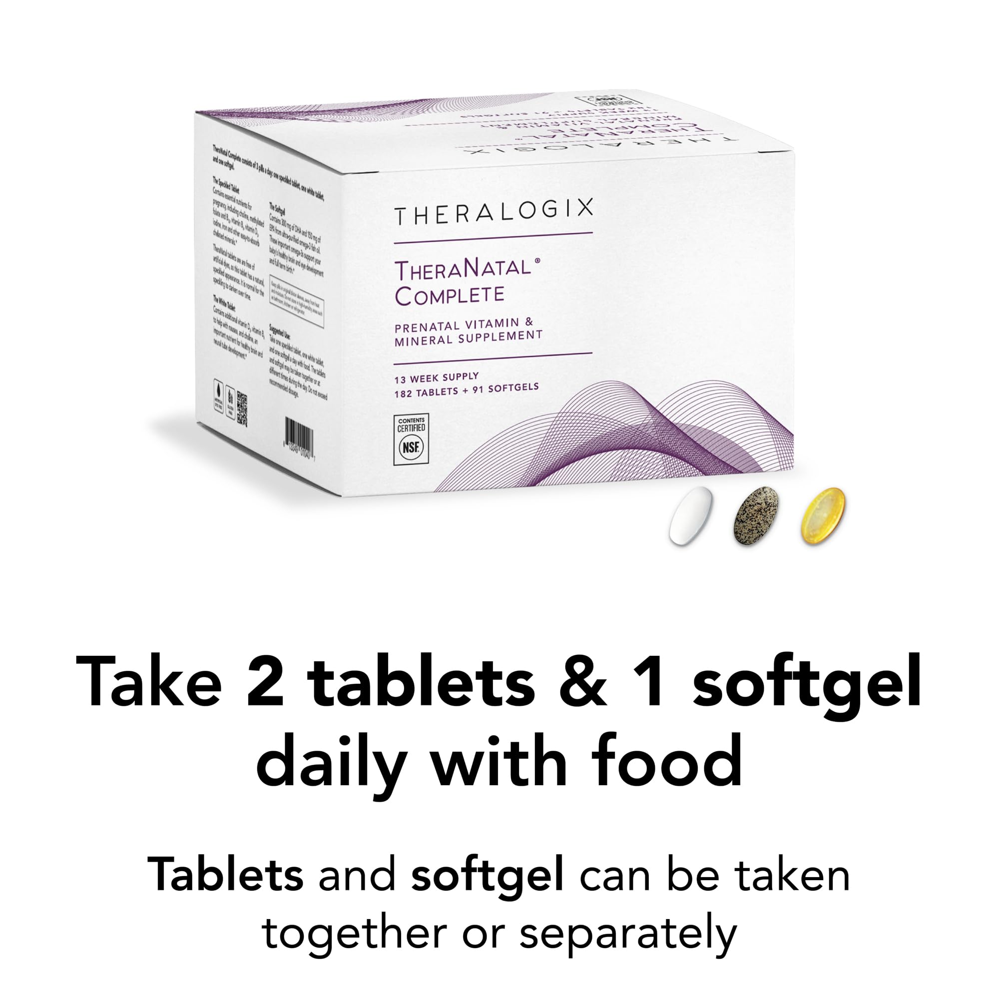 Back panel of TheraNatal showing daily dosage and 91-day supply context