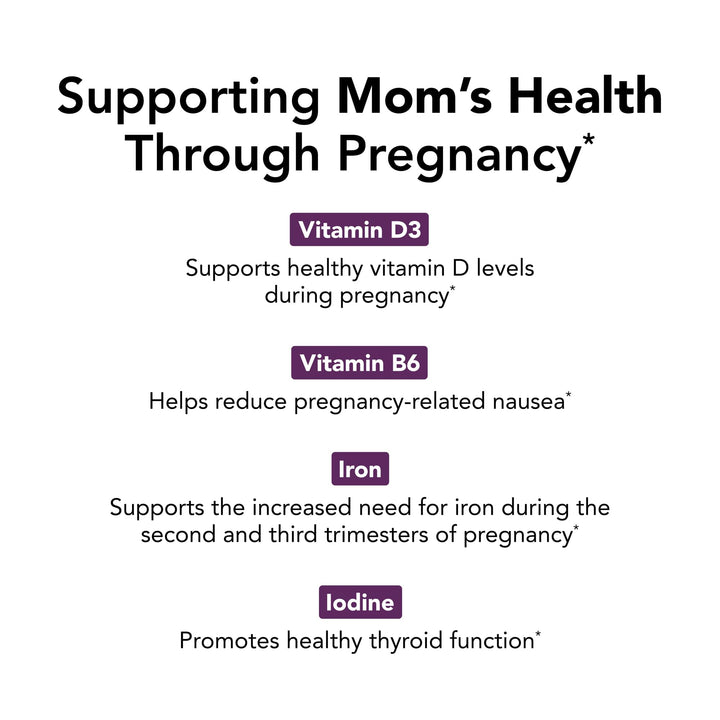 Label on TheraNatal highlights 250 mg choline and folate with 300 mg DHA for expectant moms