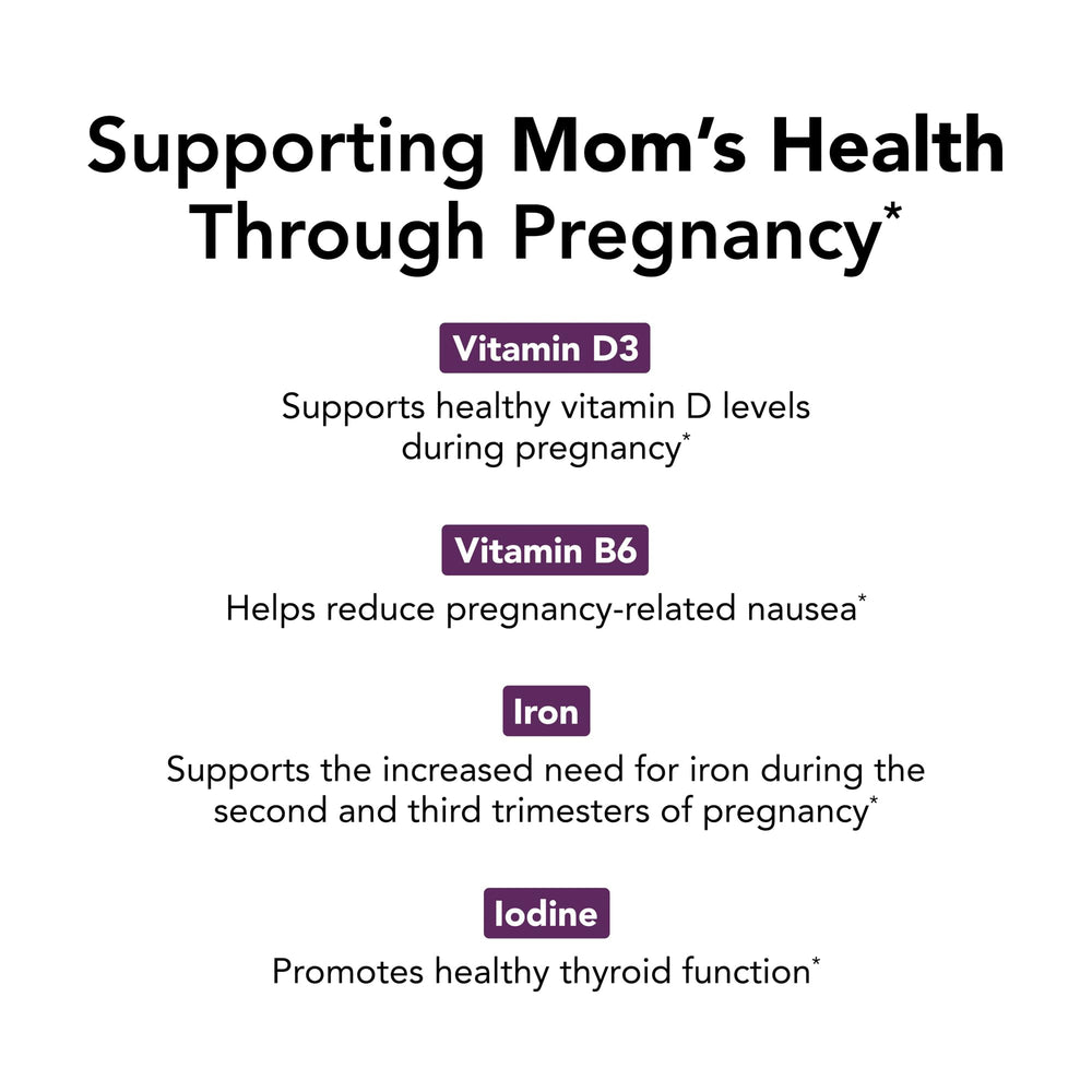 Label on TheraNatal highlights 250 mg choline and folate with 300 mg DHA for expectant moms