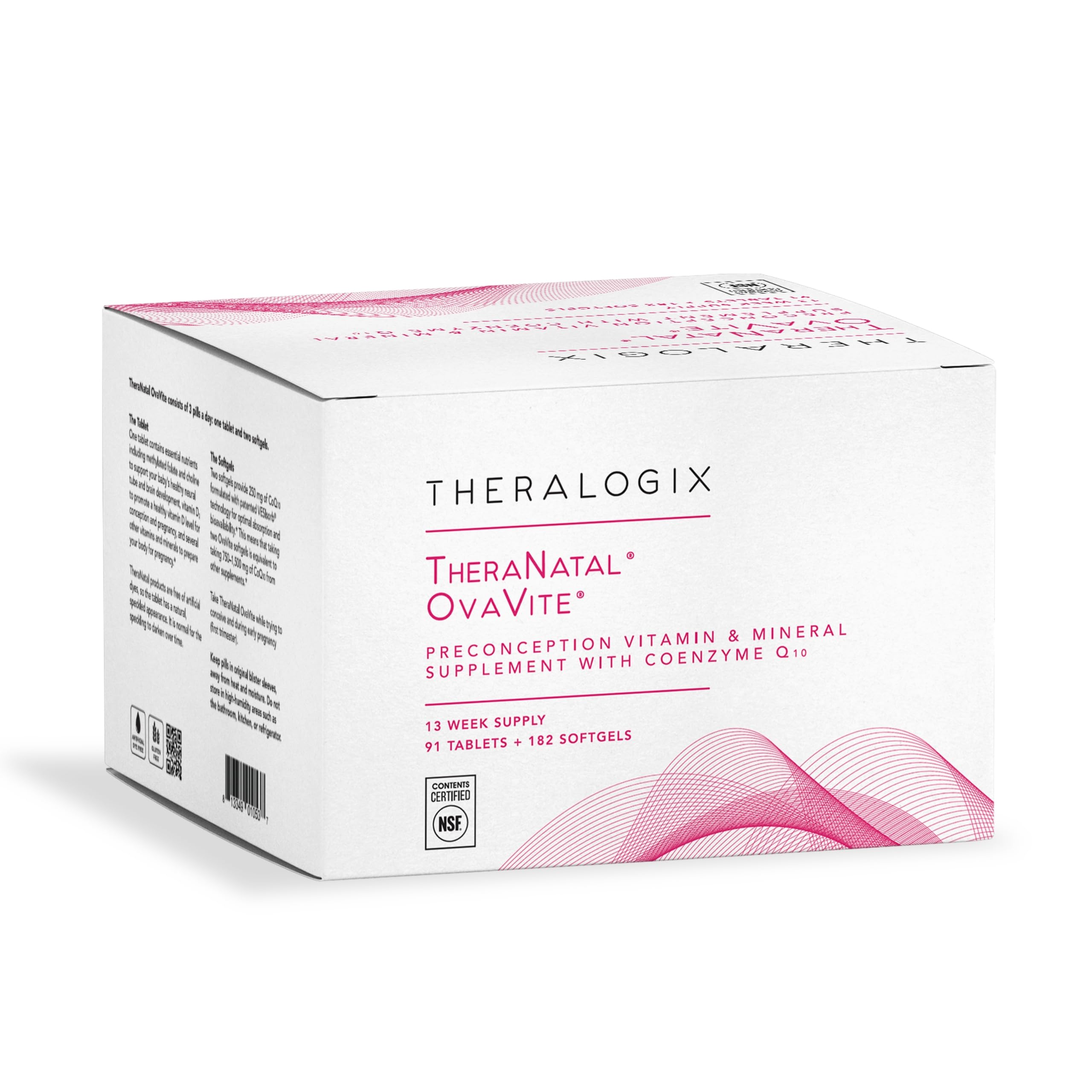 Theralogix TheraNatal OvaVite bottle pour highlighting daily servings for preconception support.