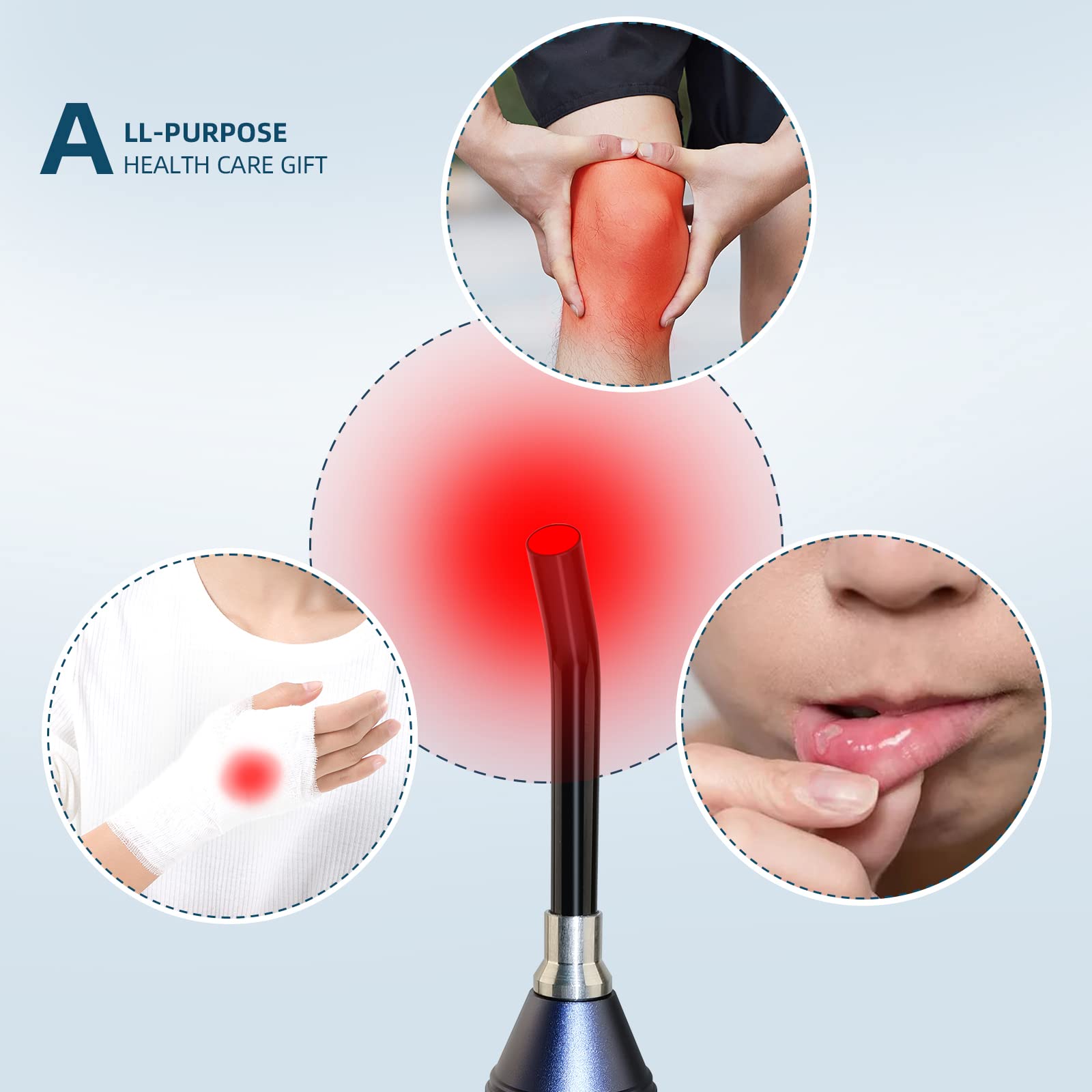TherapSky red light pulse mode wand for higher peak intensity with cooling intervals.
