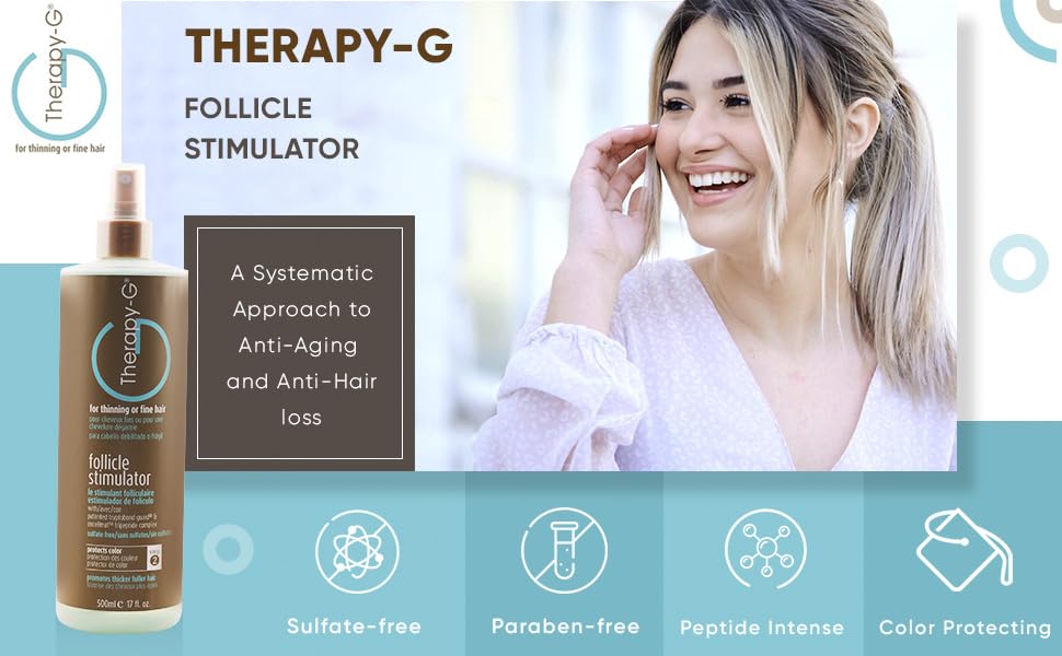 Therapy-G Follicle Stimulator bottle back showing usage directions and scalp health focus