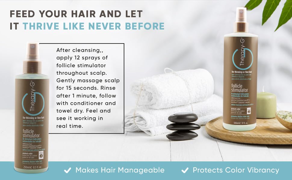 Therapy-G Follicle Stimulator scalp application image demonstrates gentle massage