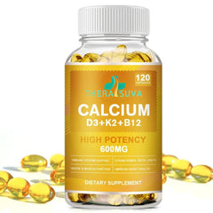 TheraSuva Extra Strength calcium bottle pour for easy daily dosing and bone health.