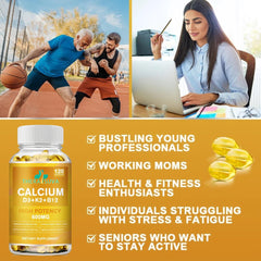 TheraSuva calcium capsules close-up showing 600 mg dose and softgel form.