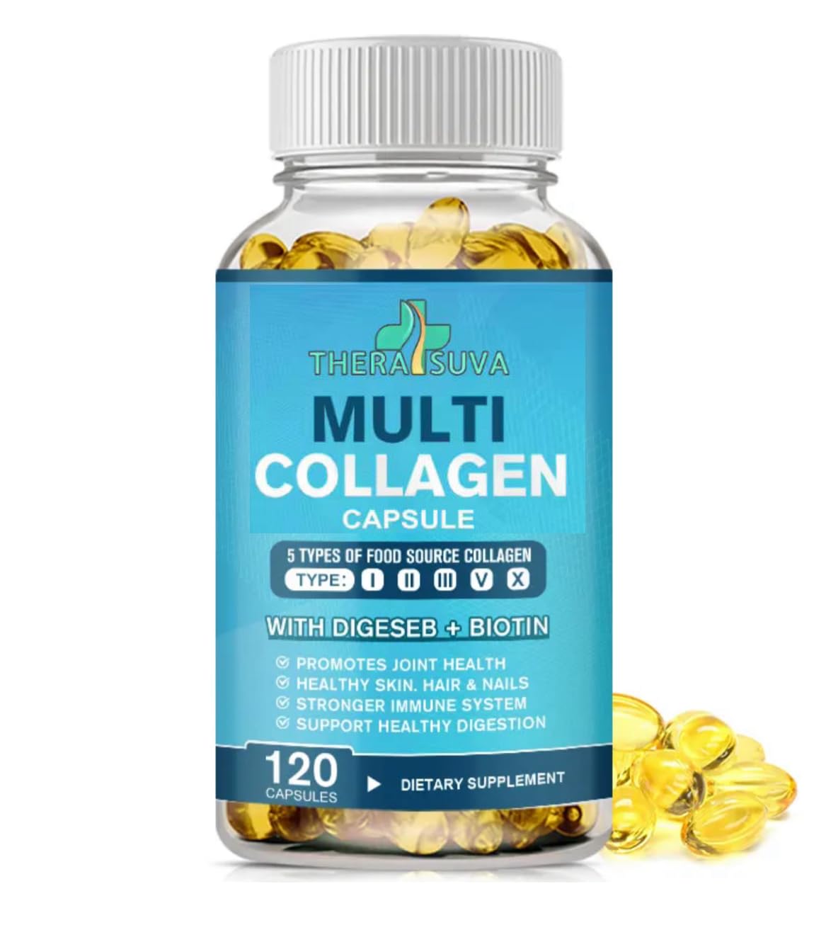 TheraSuva Multi-Collagen bottle front highlighting skin and joints support.