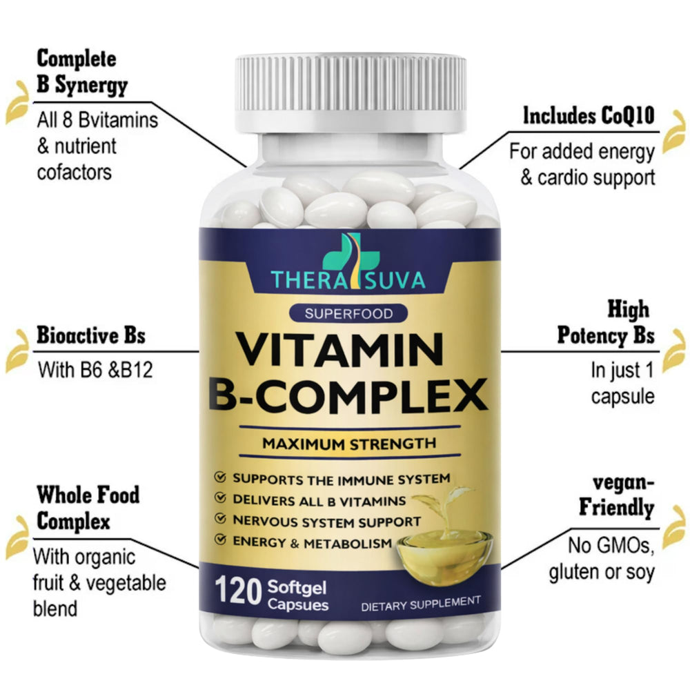 TheraSuva Vitamin C B-Complex jar label emphasizing immune support and vitality