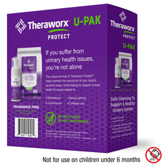Theraworx Protect U-Pak packaging shown for convenient daily hygiene on the go.