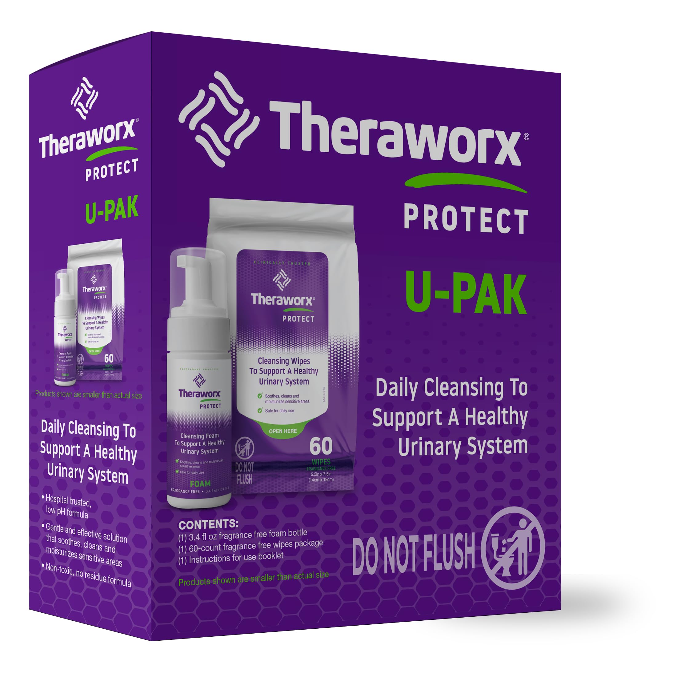 Theraworx Protect U-Pak wipes for gentle cleansing of sensitive areas.