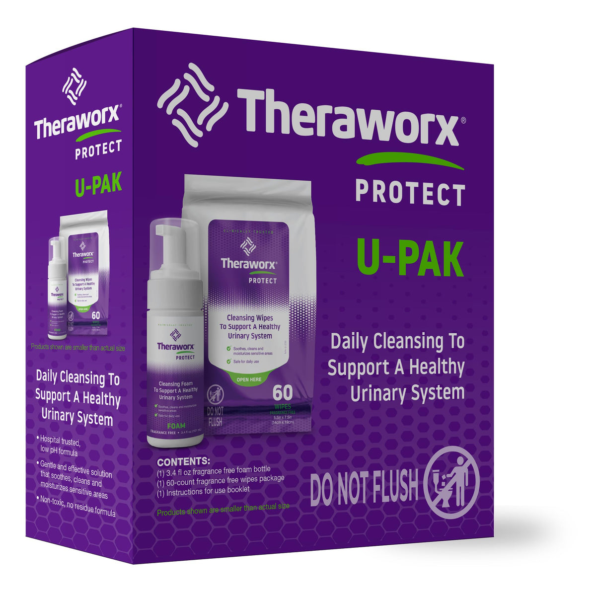 Theraworx Protect U-Pak wipes for gentle cleansing of sensitive areas.