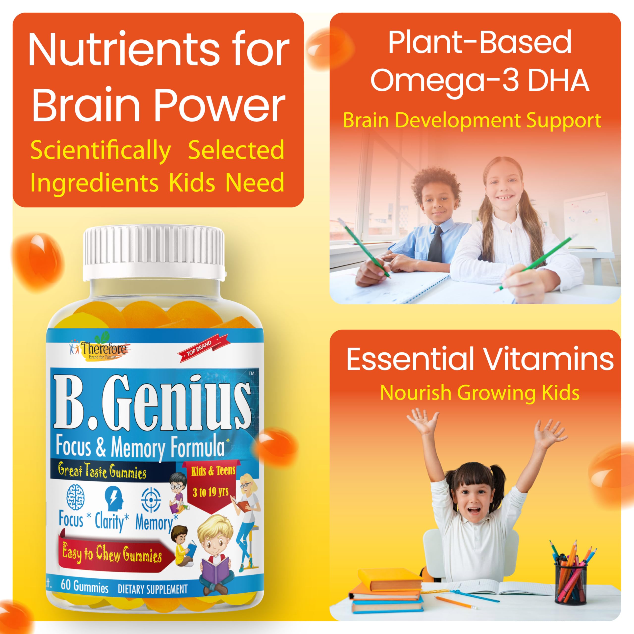 Therefore B.Genius algae-based DHA signals plant-based omega-3 for brain-friendly routines.