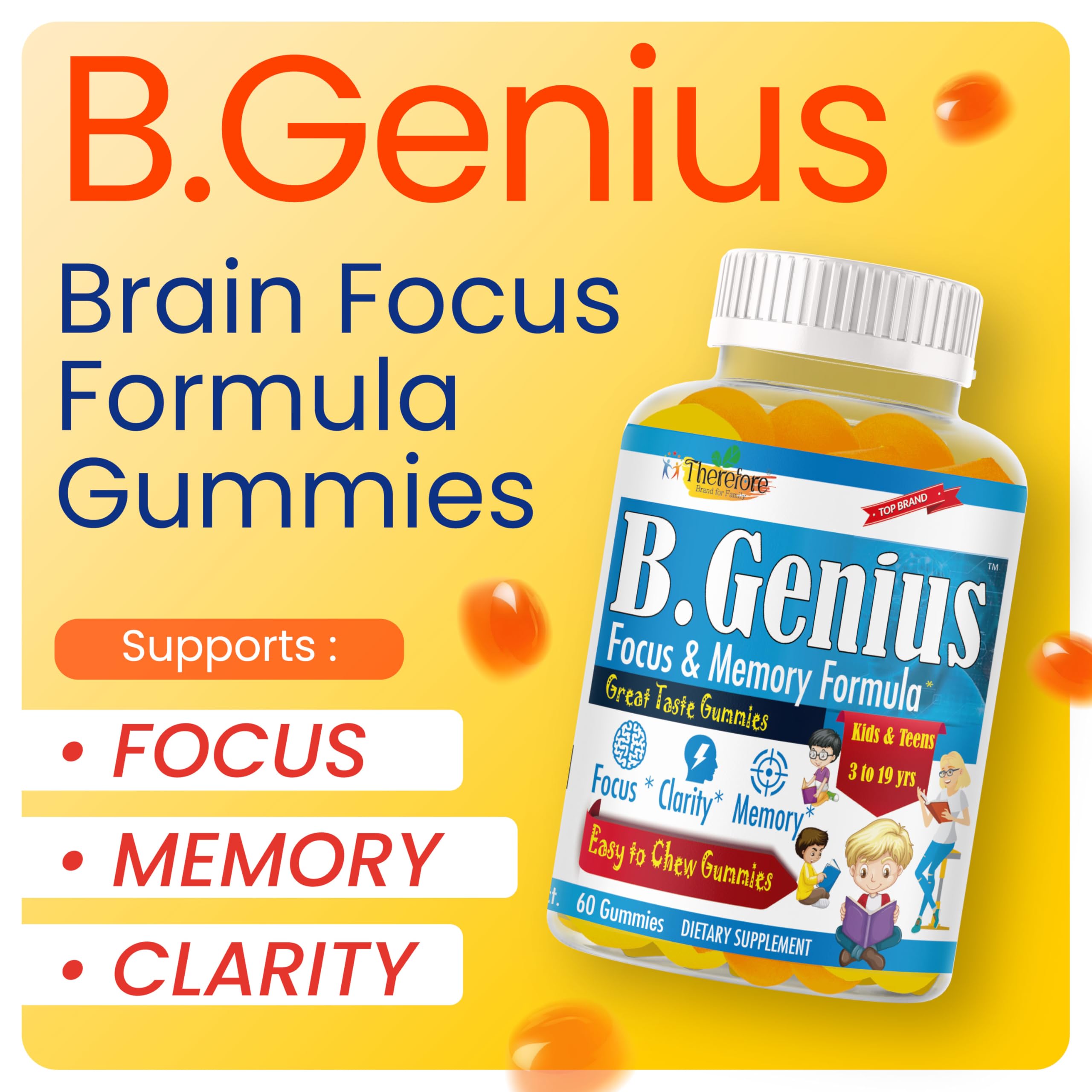 Therefore B.Genius gummies pour highlights easy daily intake for school days and homework.