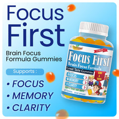 Therefore Kids Focus Gummies closeup highlighting fruity flavor for teen study sessions