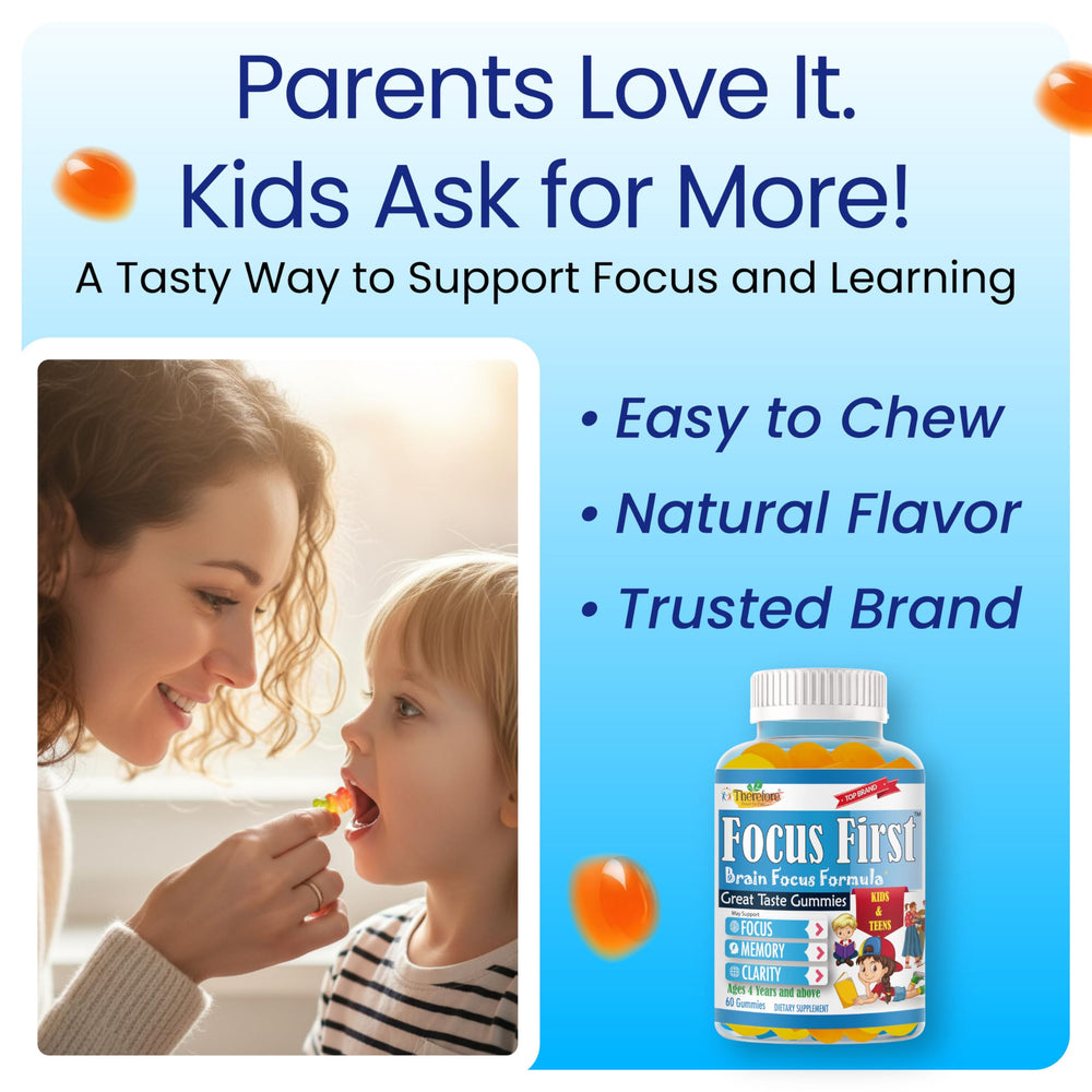Therefore Kids Focus Gummies teen pack designed to support recall during exams