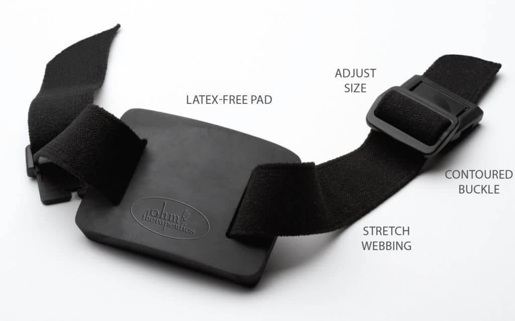 Ohm Activator with contoured buckle supports easy thigh fit during sessions.