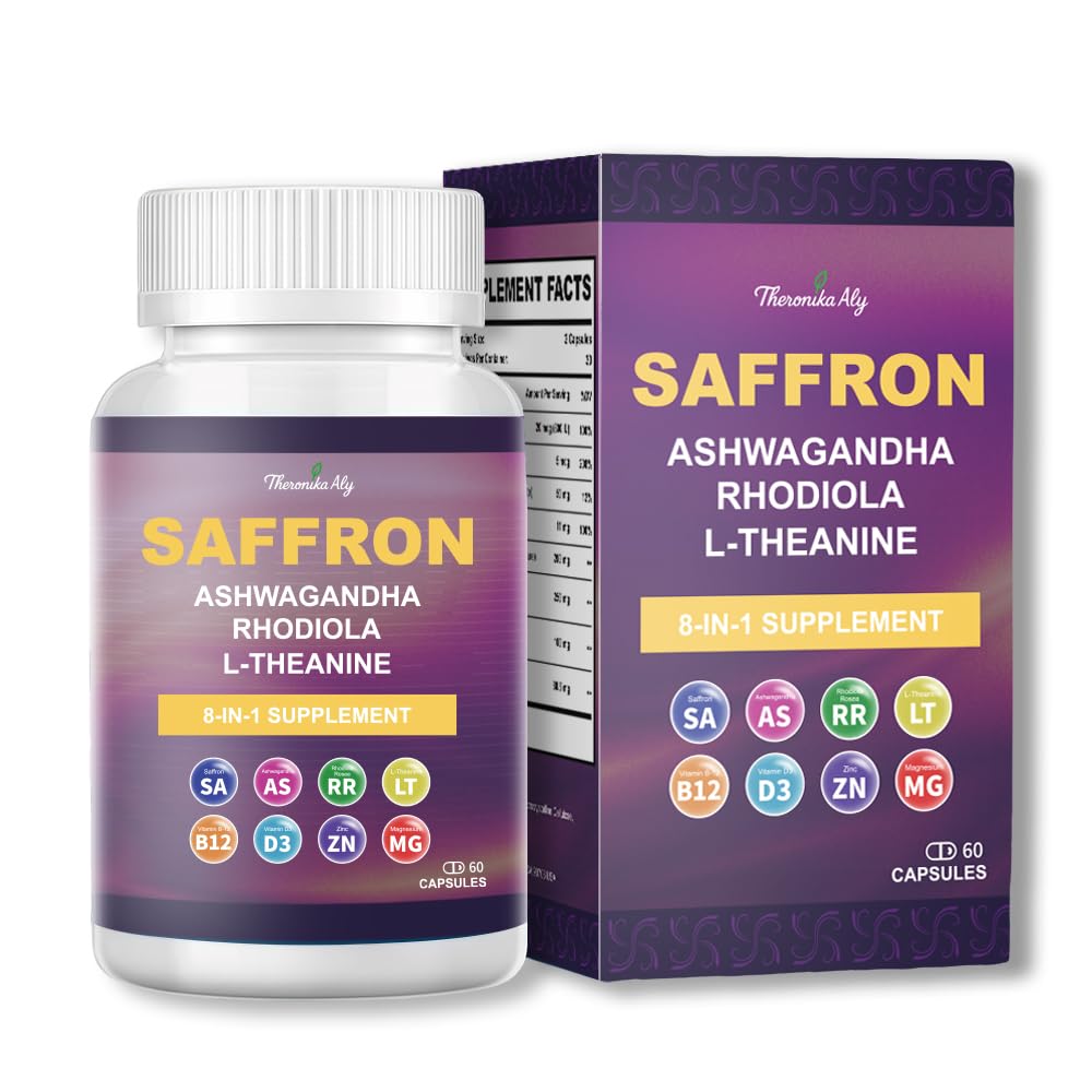 Theronika Aly saffron capsules bottle for daily mood and energy support