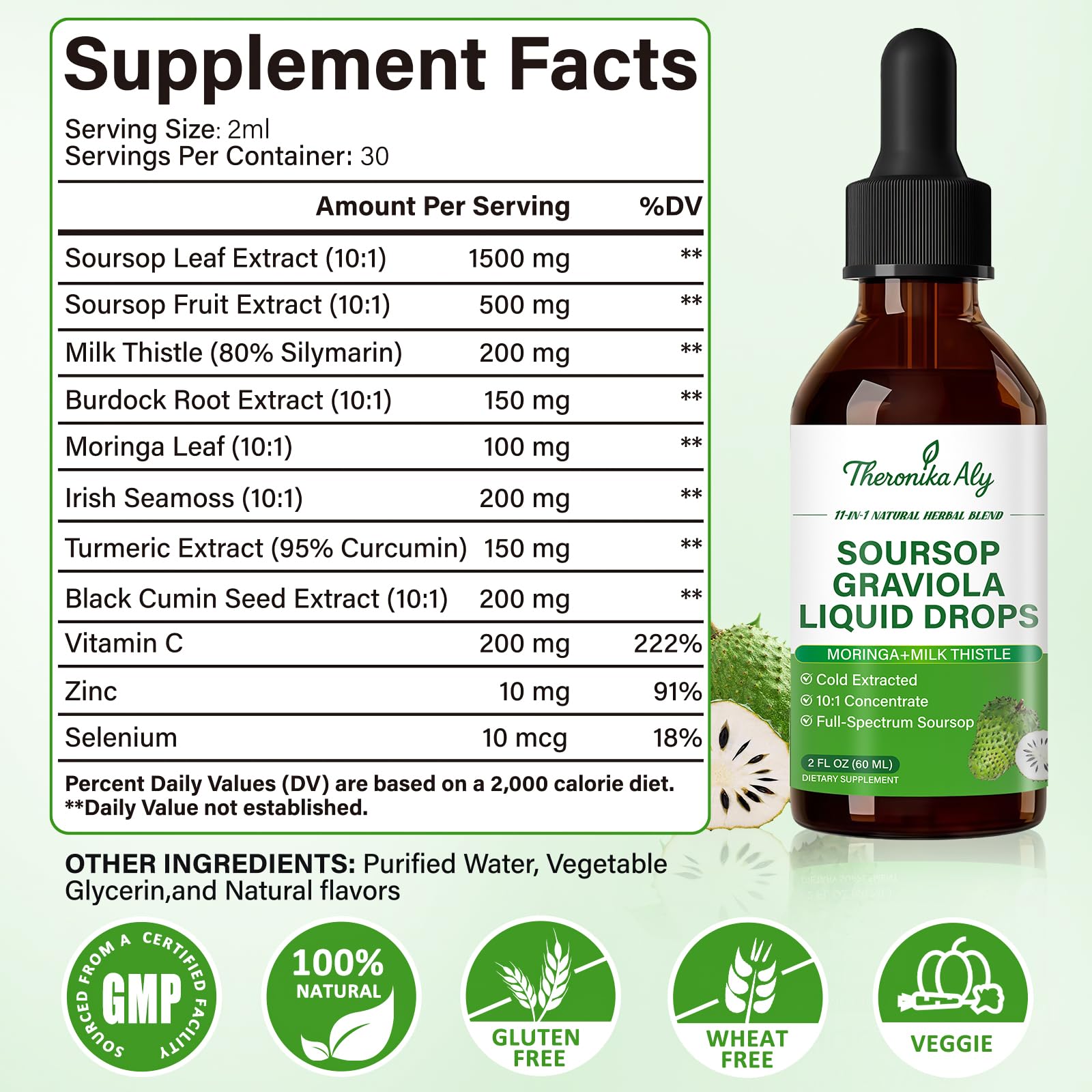 Theronika Aly Soursop extract highlights fruit and leaf for balance